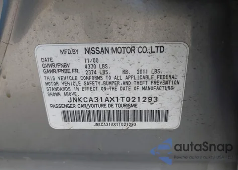 2001 Infiniti I30 Luxury z USA, uszkodzony, nr VIN JNKCA31AX1T021293